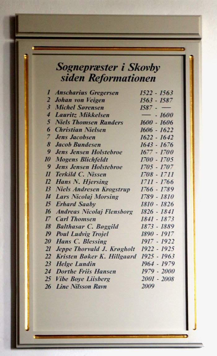 Sognepræster i Skovby Kirke siden reformationen